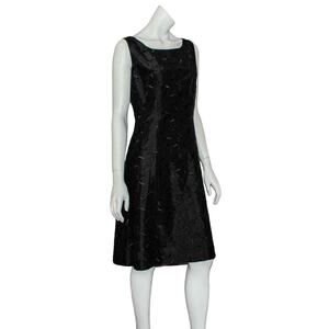 BARBARA TFANK sleeveless Sheath Dress Black Floral Embroidered Size 8